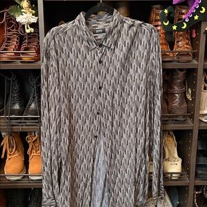 Alfani Men's Brown Patterned Button-Down Shirt